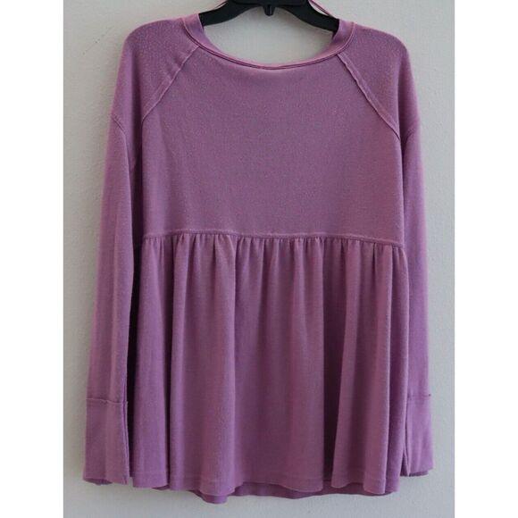 Free People OB1054010 Womens Sz XS Plum Lilac Forever Your Girl Babydoll L/S Top - Picture 4 of 9